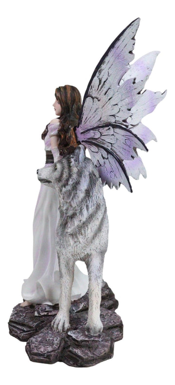 Ebros Purple Winged Fairy Diana With Alpha Snow Direwolf Wolf Statue 10' Tall Fantasy Garden Nymph Fae Pixie Wolves Fairies Figurine Fantasy Decor