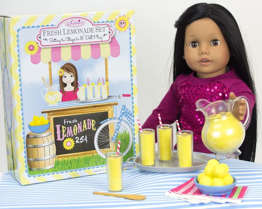 Sophia'S 18' Doll 12 Pc. Lemonade Stand Set With Doll-Sized Pitcher, Table Runner And Service For Four