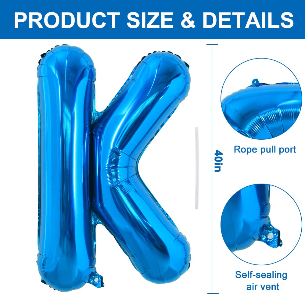 Toniful 40 Inch Large Blue Letter K Balloons Giant Alphabet Letter Balloons,Foil Mylar Big Balloons For Birthday Party Anniversa