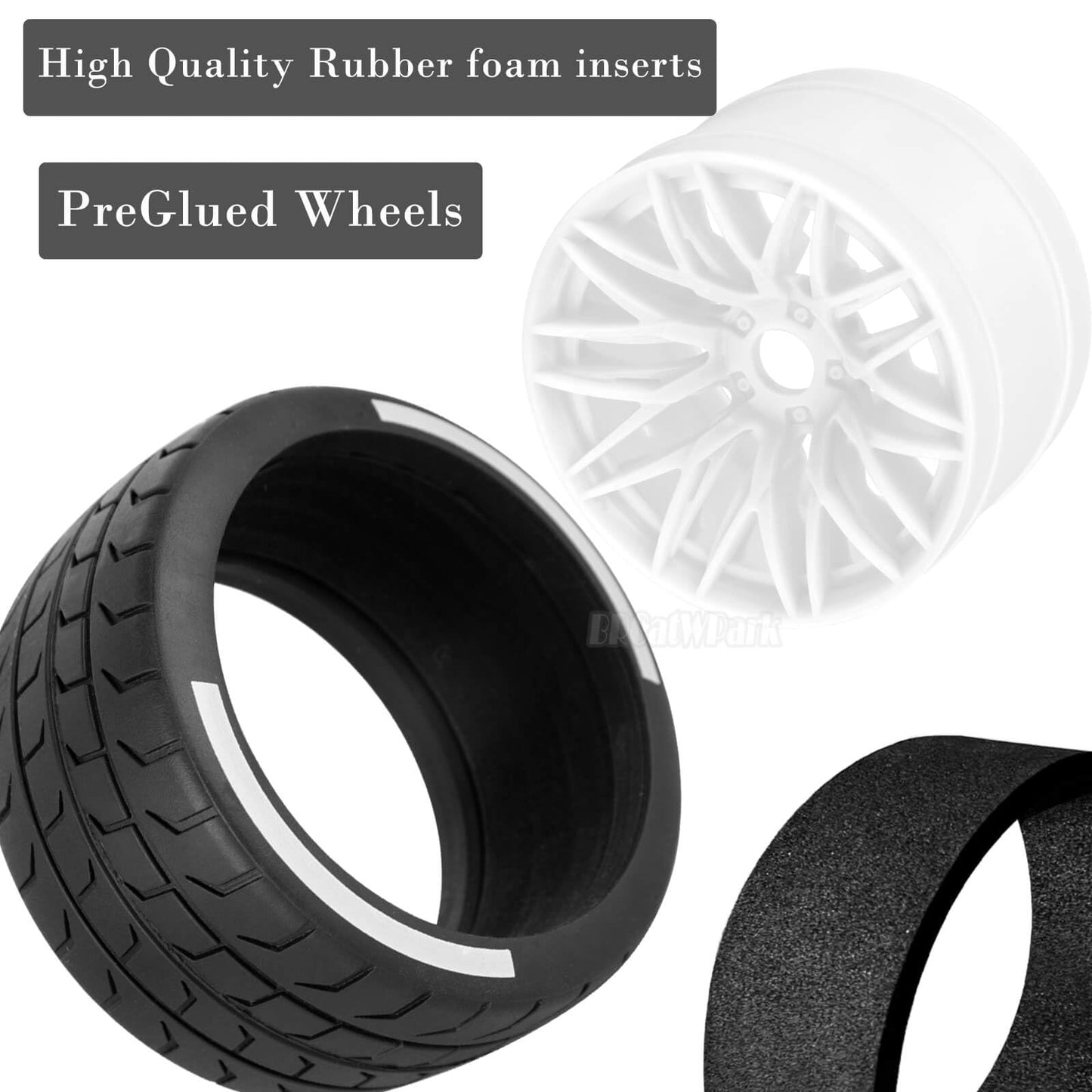 BRCatWPark RC Wheels and Tires for 1/7 Felony 6S BLX,RC Highway Wheel Rubber Tires,4PCS RC Drift Car Highway Tires Road Soft Tir