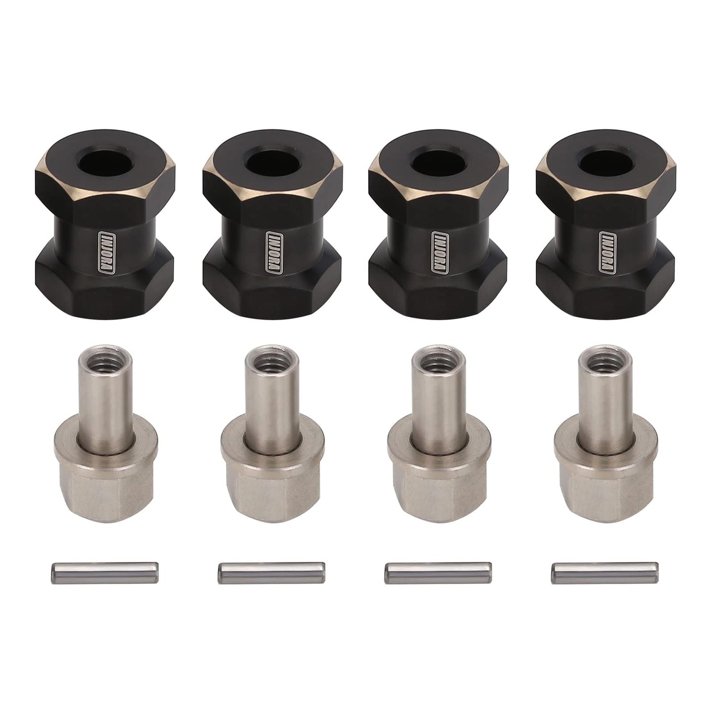 INJORA RC Hex Hub 12mm Brass Wheels Hex Hub Extension Black Hex Drive Adapter for 1/10 RC Crawler Axial SCX10 90046 D90 (15mm)