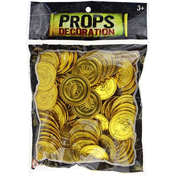 Wankko 100PCS Pirate Gold Coins Plastic Play Gold Treasure Coins for Play Favor Party Supplies