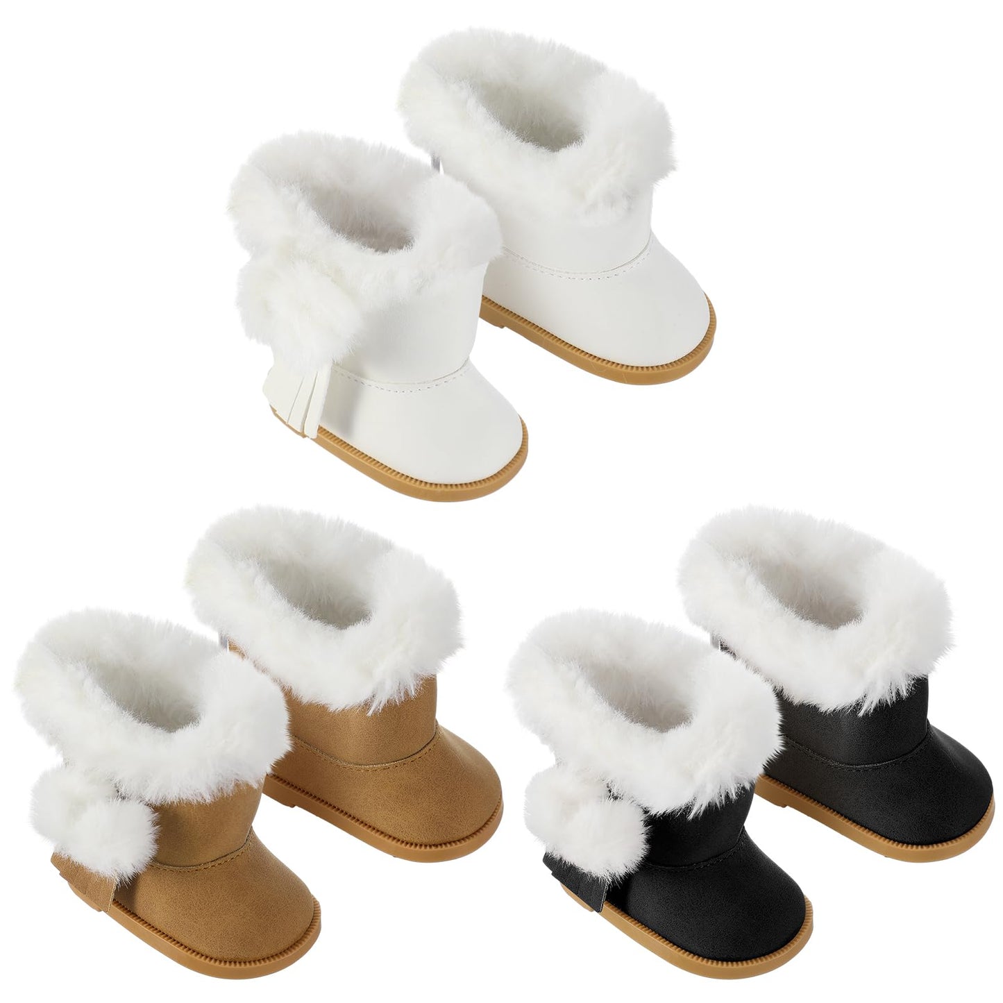 Bencailor 3 Pairs 18 Inch Doll Shoes Boots Dolls Winter Snow Doll Boots Accessories(Black White Brown)