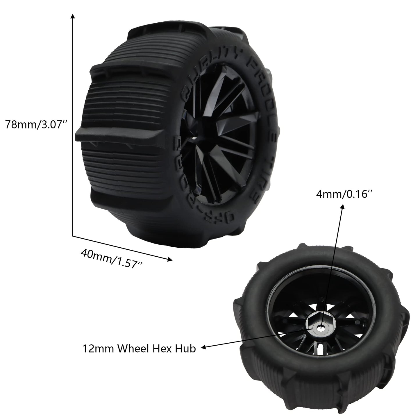 GDOOL 1:10 1:12 Paddles Buggy Tires Hex 12mm Wheels for Snow Sand 1:10 1:12 9125 9155 9156 124009 X-07 F-10 YC400 2995RC Car(2 P