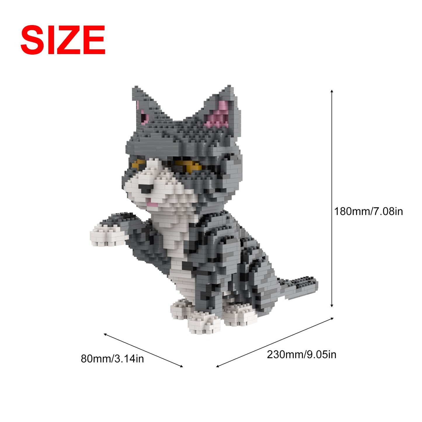 Larcele Cat Mini Building Blocks Animal Set, Diy Micro 3D Building Toy Bricks,1300 Pieces Kljm-05(Grey And White Cat)
