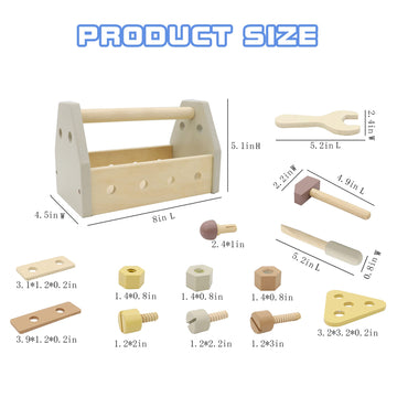 Leader Joy Montessori Wooden Tools Toddler Educational Construction Kids Toys Sets Play Box Preschool Play Tool(Blue)