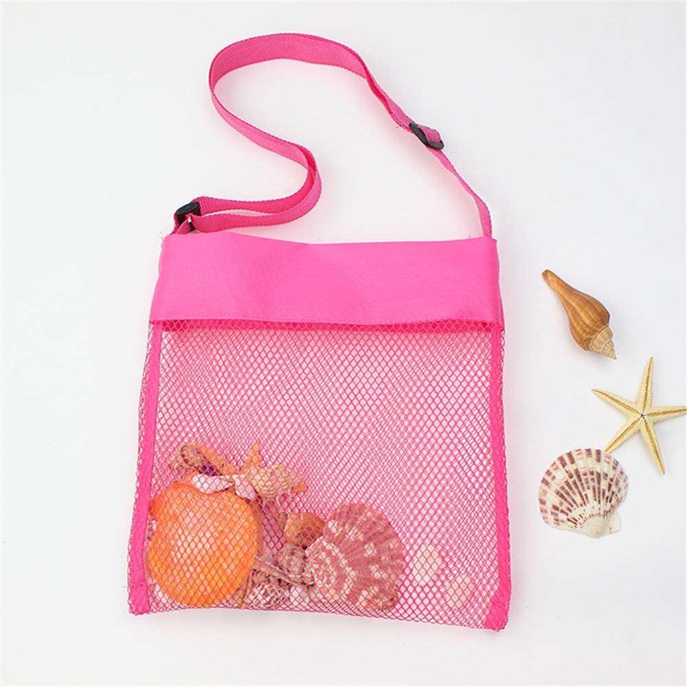 COTDINFORCA 5-PCS Colorful Mesh Beach Bags Sand Away Portable Foldable Sea Shell Bag with Adjustable Carrying Straps/Toy Storage