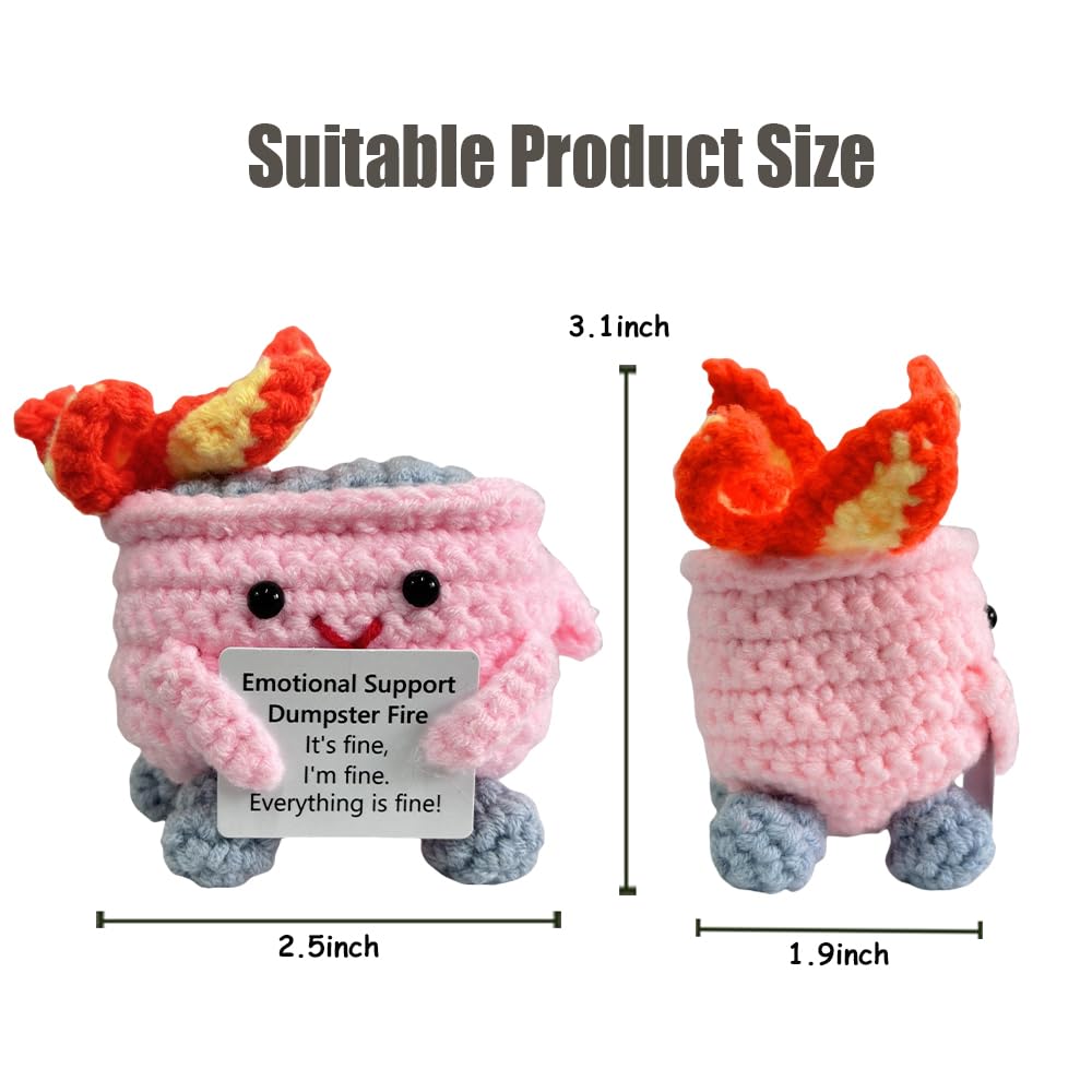 Emotional Support Crochet Dumpster Fire With Positive Card Cute Room Decor Knitted Toys Funny Crochet Support Buddies Gifts For