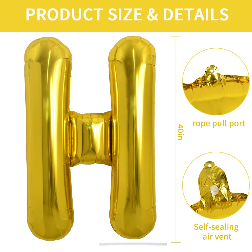 Toniful 40 Inch Large Gold Letter H Balloons Helium Balloons,Foil Mylar Big Balloons For Birthday Party Anniversary Supplies Dec
