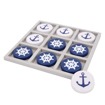 Dennis East Nautical Beach Decor Tic Tac Toe Wooden Game Set - Blue, Perfect for Families and Boat Lovers