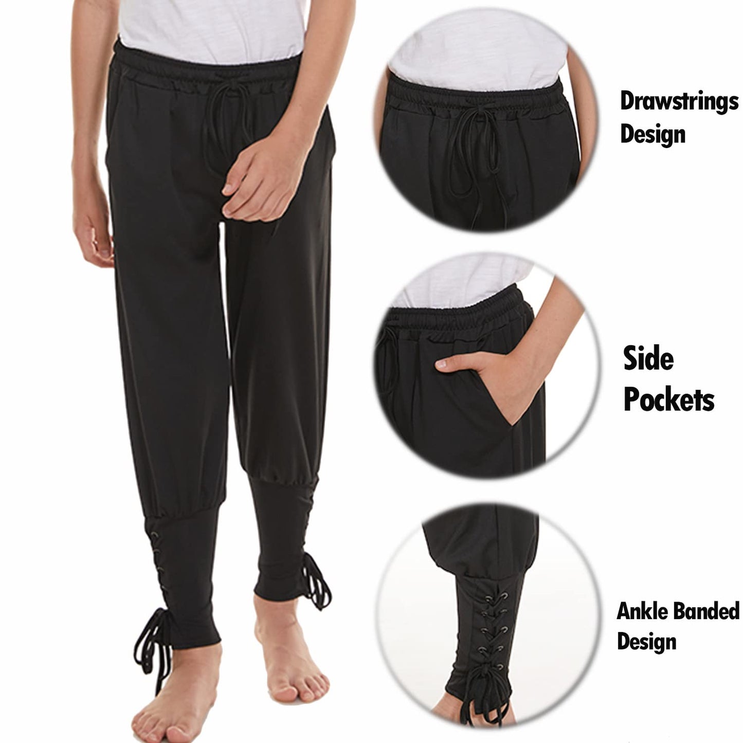 Medieval Ankle Banded Pirate Pants for Boys, Kids Renaissance Viking Pirate Costume, Halloween Cosplay Gothic Striped Pants Trou