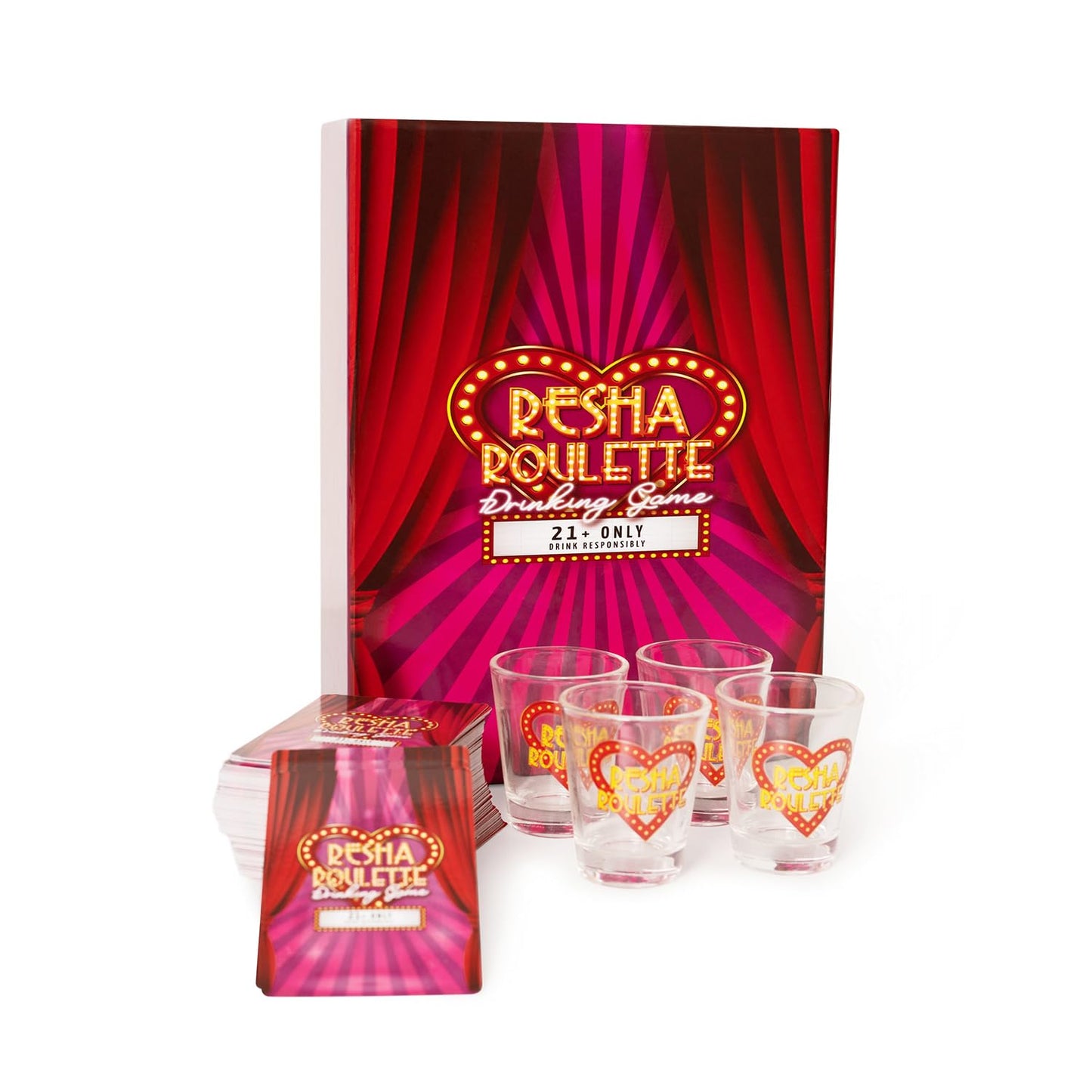 Caresha Please Resha Roulette Card, A Drinking Card Game for Parties and More, Includes 120 Cards and 4 Shot Glasses, Adult Drin