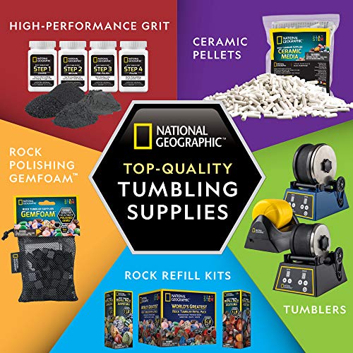 NATIONAL GEOGRAPHIC Rock Tumbler Grit & Polish Refill Kit - Media for Up to 20 lbs. of Rocks, Compatible with Any Rock Polisher, Black