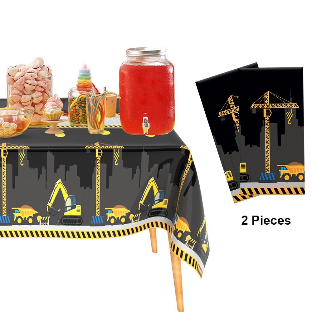 2 Pcs Construction Table Cloth Plastic Disposable Construction Birthday Party Supplies Tablecloth Rectangle Dump Truck Table Cov