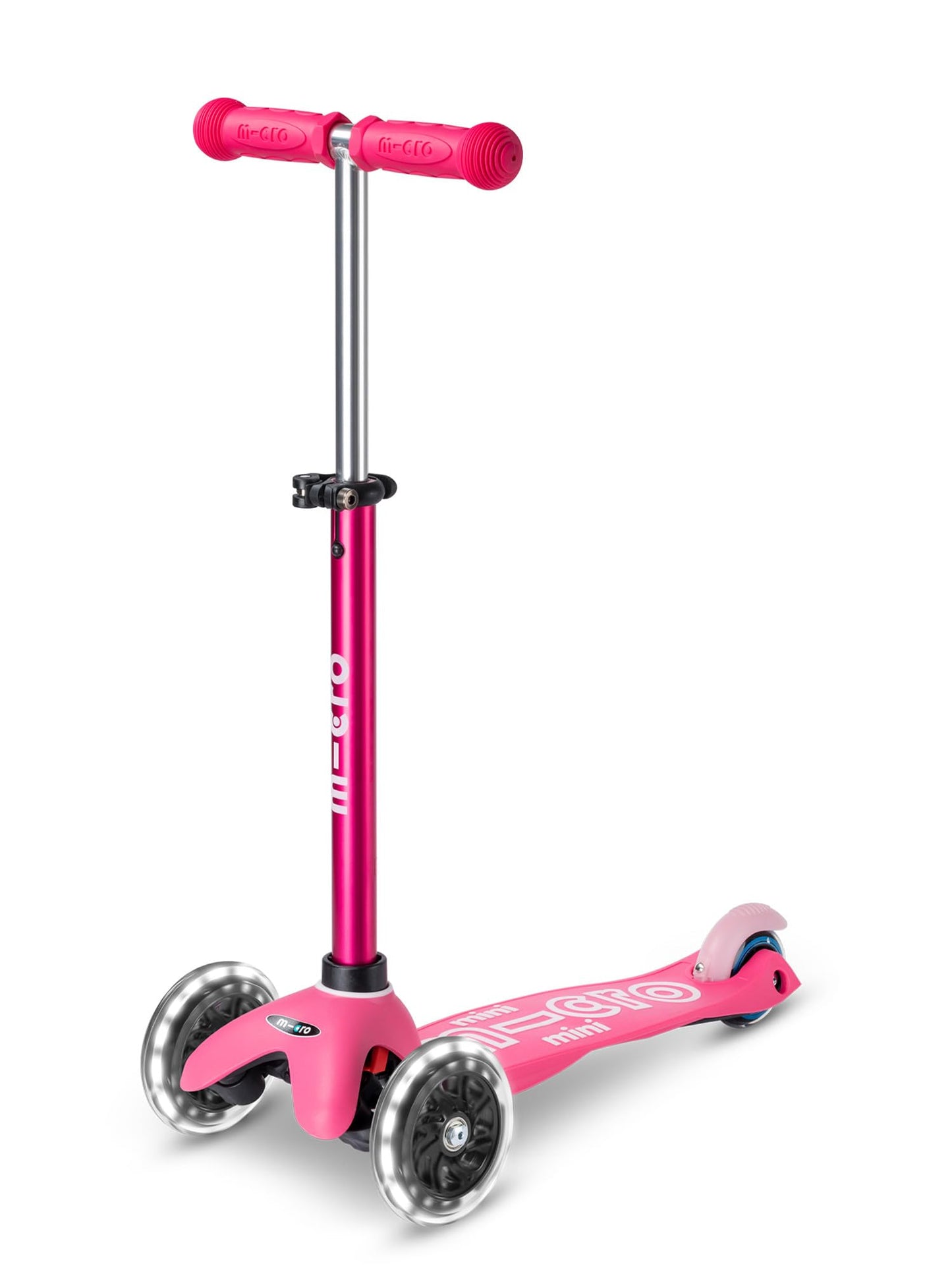 Micro® Mini Deluxe Led, Original Design 2-5 Years, Weight 1.95 Kg, Max Load 50 Kg, Height 48-68 Cm, 3 Wheels Scooter With Led Lighting, Abec9 Bearings, Non-Slip Platform (Single, Pink)