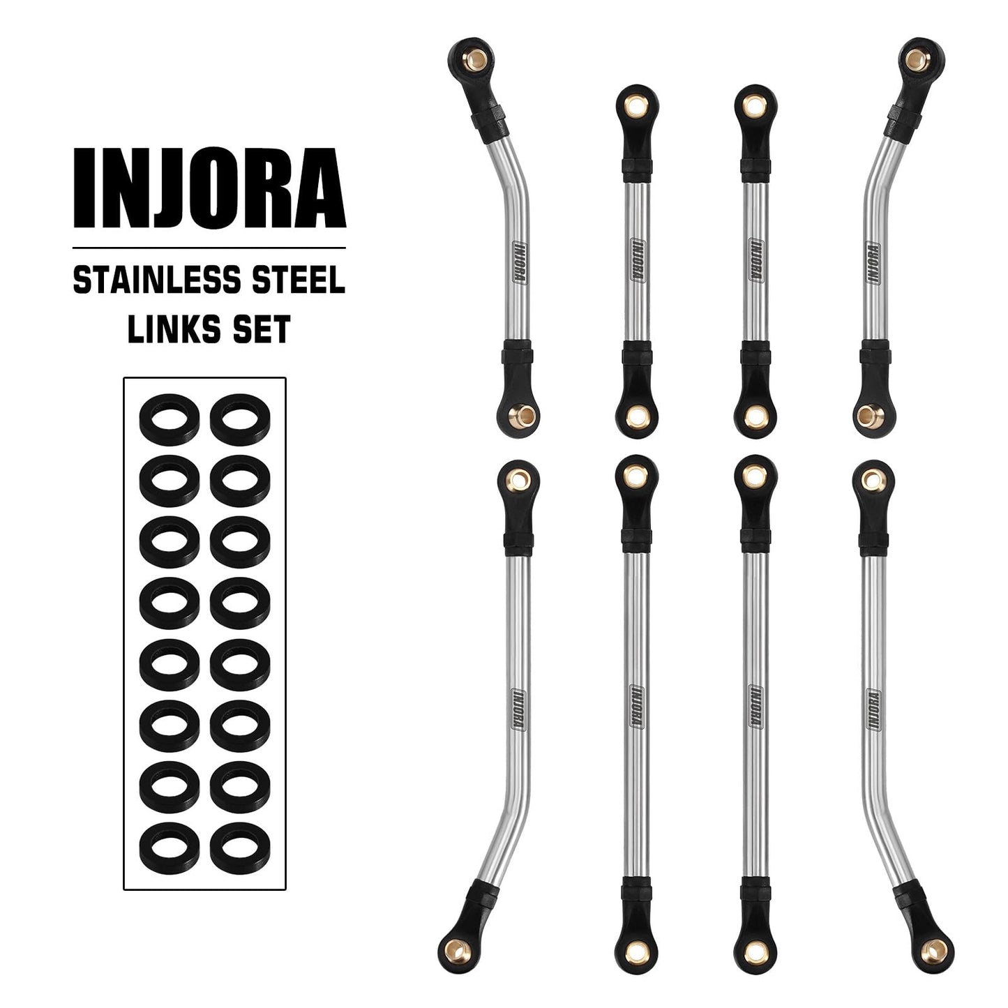 INJORA Stainless Steel High Clearance Chassis Links Set for 1/18 RC Crawler TRX4M High Trail K10 F150, 41g/Set