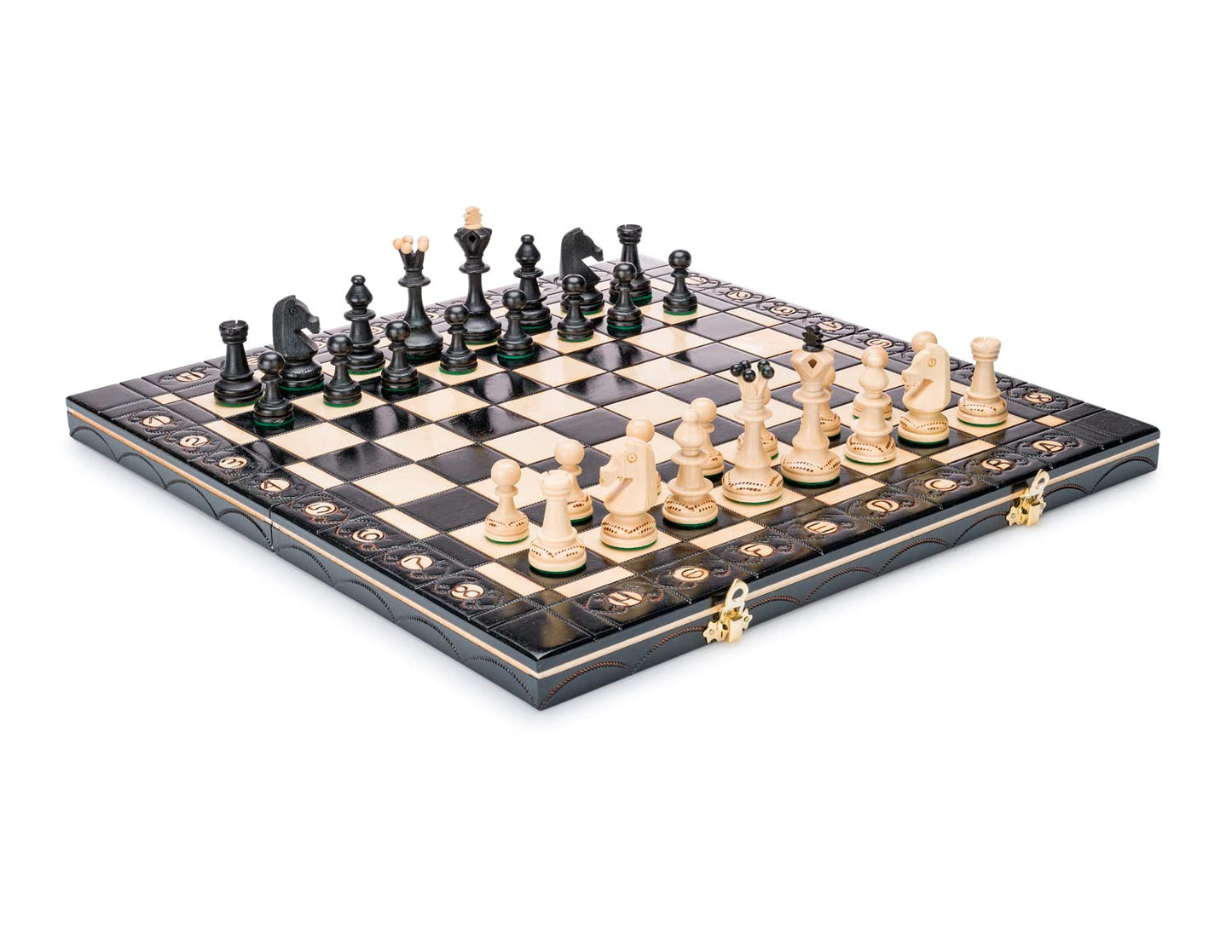 Beautiful Handcrafted Wooden Chess Set With Wooden Board And Handcrafted Chess Pieces - Gift Idea Products (16'' (40 Cm) Black), Beige