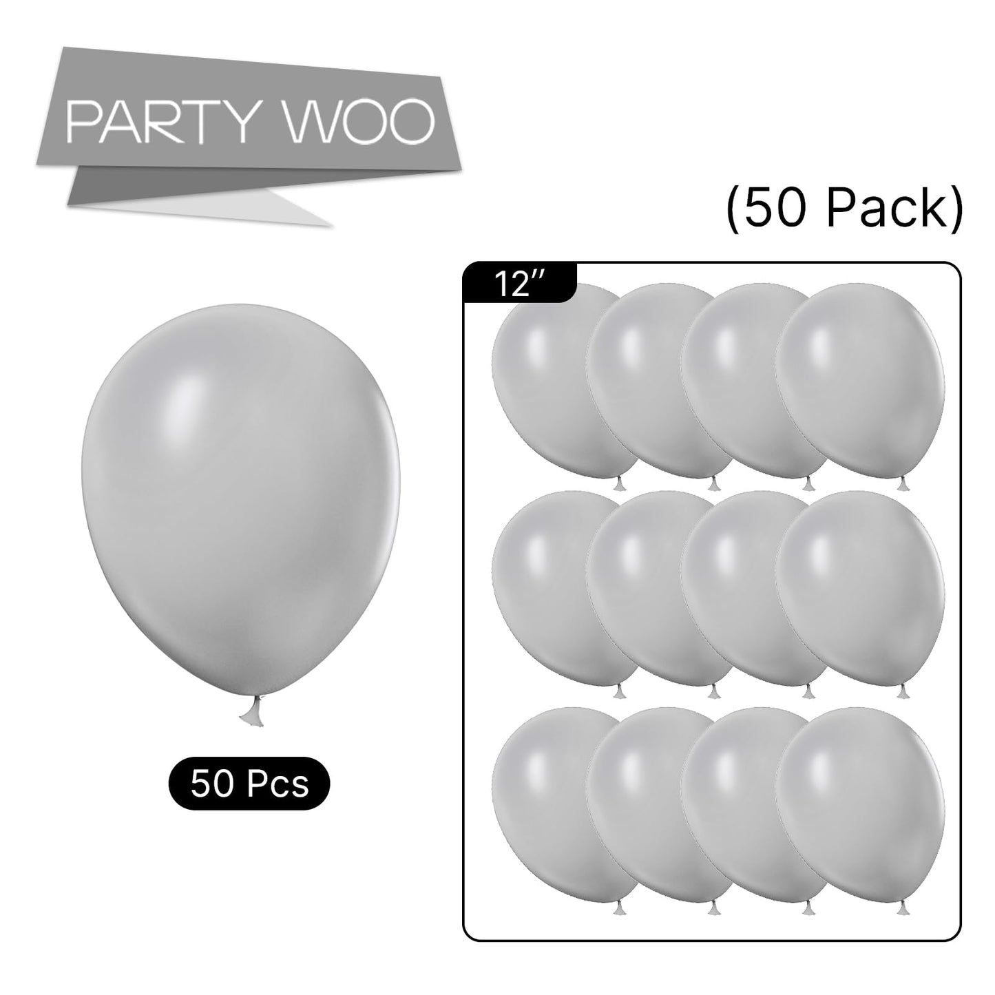 Partywoo Pastel Gray Balloons, 50 Pcs 12 Inch Pale Gray Balloons, Gray Balloons For Balloon Garland Or Balloon Arch As Party Decorations, Birthday Decorations, Baby Shower Decorations, Gray-Y76