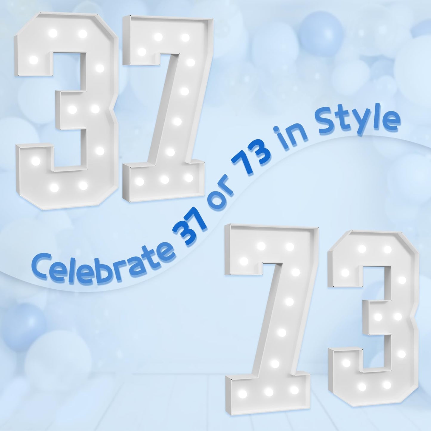 Imprsv Marquee Numbers Large 37Th-Birthday Decorations: 4Ft Light Up Number Party Decor 37 Year Old 73Rd Birthday Decoration Bac