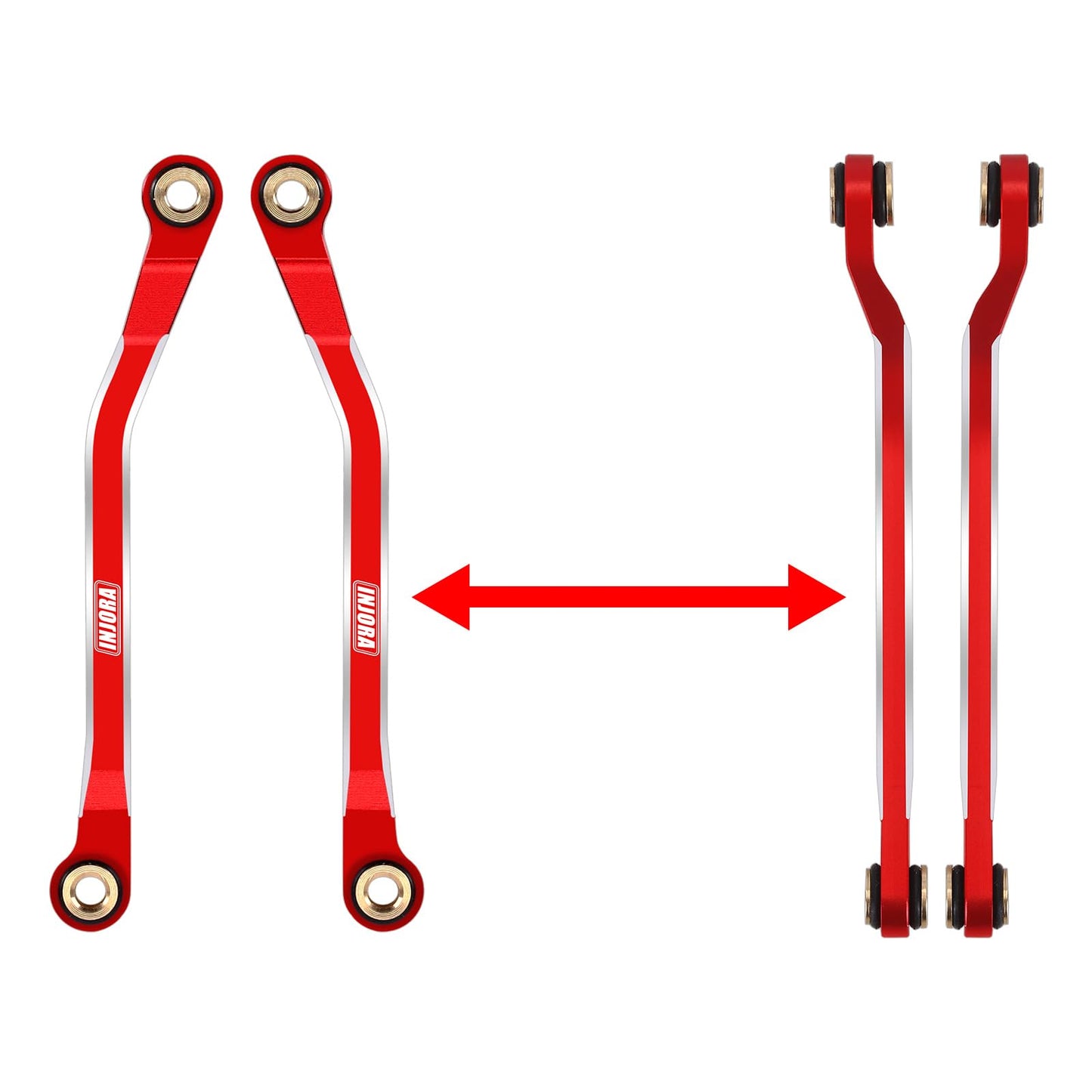 INJORA High Clearance Links Set - CNC Aluminium Chassis Link for TRX4M High Trail K10 F150 Upgrade 1/18 RC Crawler(Red)