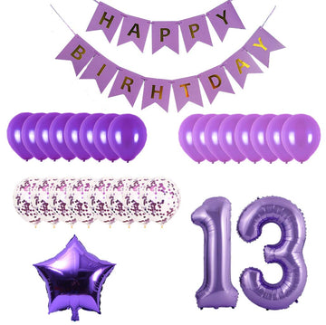 13Th Birthday Party Decorations Kit Happy Birthday Banner With Number 13 Birthday Balloons For Birthday Party Supplies 13Th Purple Birthday Party Pack