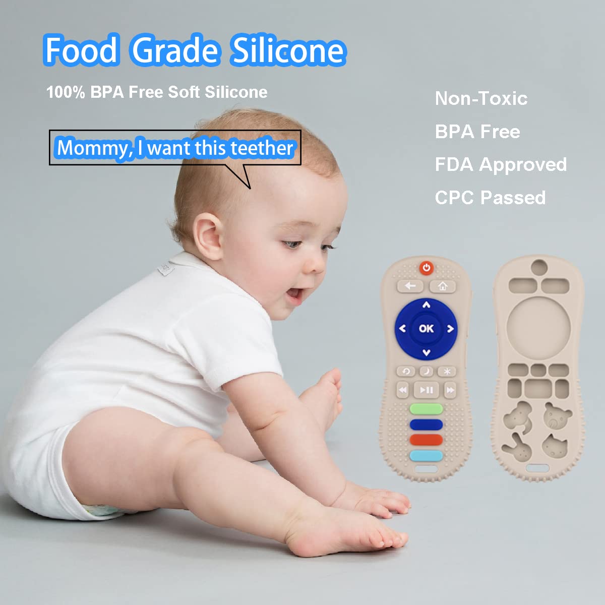 Besosay Silicone Remote Control Shaped Teether Toys For Babies 0-3, 0-6, 6-12 Months, Soft Remote Teething Toys For Infant Toddl