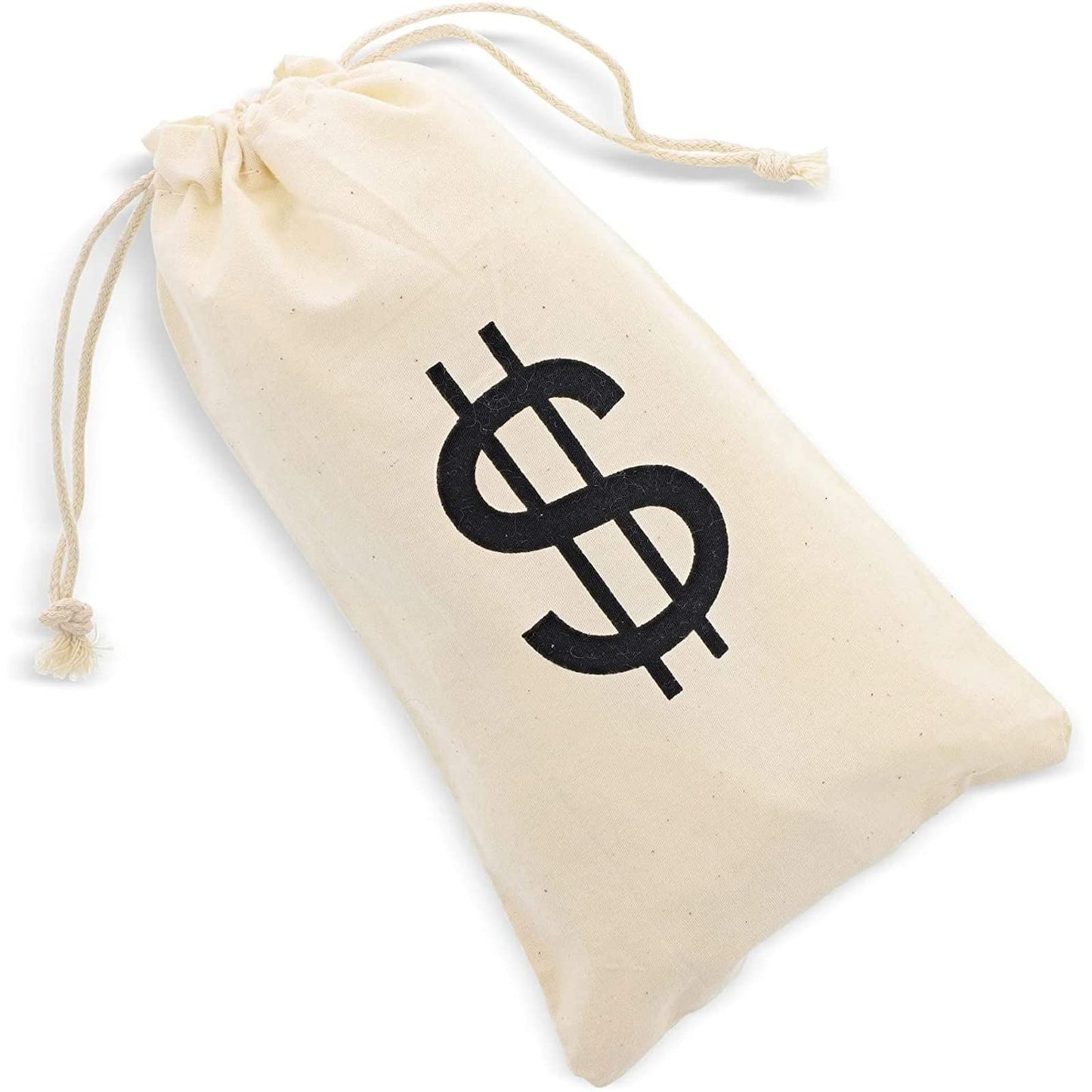 Juvale 12 Pack Dollar Sign Drawstring Gift Bags, Cowboy Pirate Theme Birthday Party Favor Canvas Pouches, 4.3 x 7 in