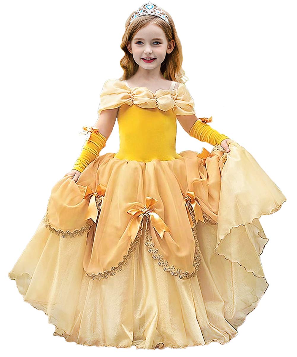 Axaxa Belle Princess Dresses For Girls Belle Costume For Girls Dress Up Clothes For Little Girls Cosplay Halloween Gown Party
