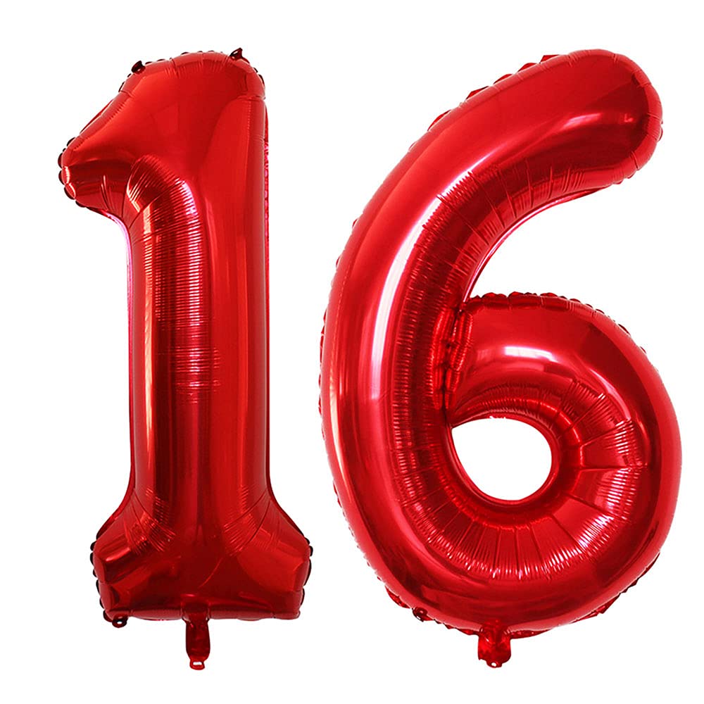 Goer Number 16 Balloons For 16Th Birthday Sweet 16 Party Decorations,42 Inch Jumbo Foil Helium 61 Balloons For 61St Birthday Party Decoration (Red)