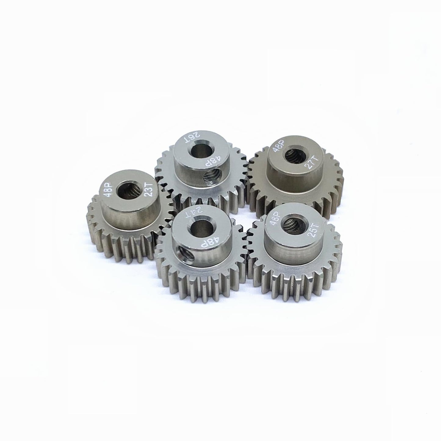 Kingval Replacement 5Pcs 48Dp 3.175Mm 23T 24T 25T 26T 27T Aluminium Pinion Motor Gear Compatible With 1/10 Rc Car Brushed Brushl