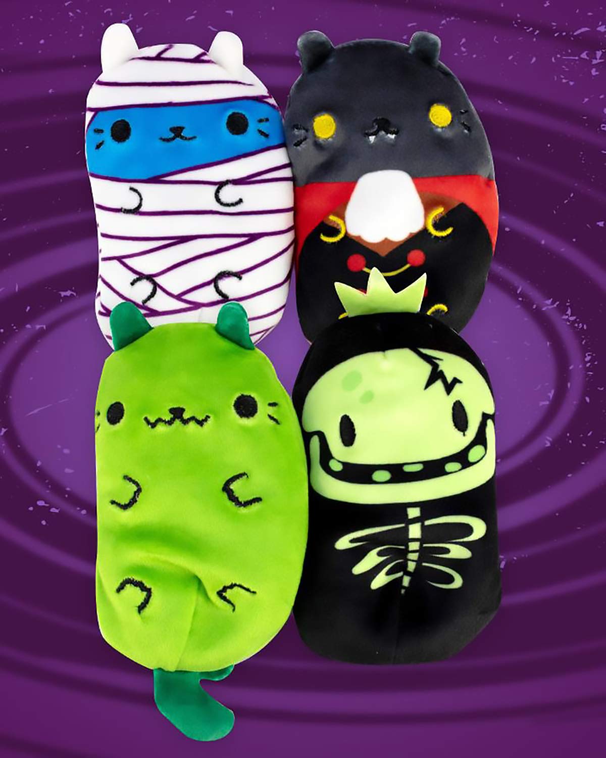 Cats Vs Pickles - Scary Collection #2 - Catzilla, Count Catula, Coder Cat, & Skully - 4-Pack - 4' Cute Cuddly Collectible Bean Plush Toy - Are You Team Cat Or Team Pickle? Collect Them All!