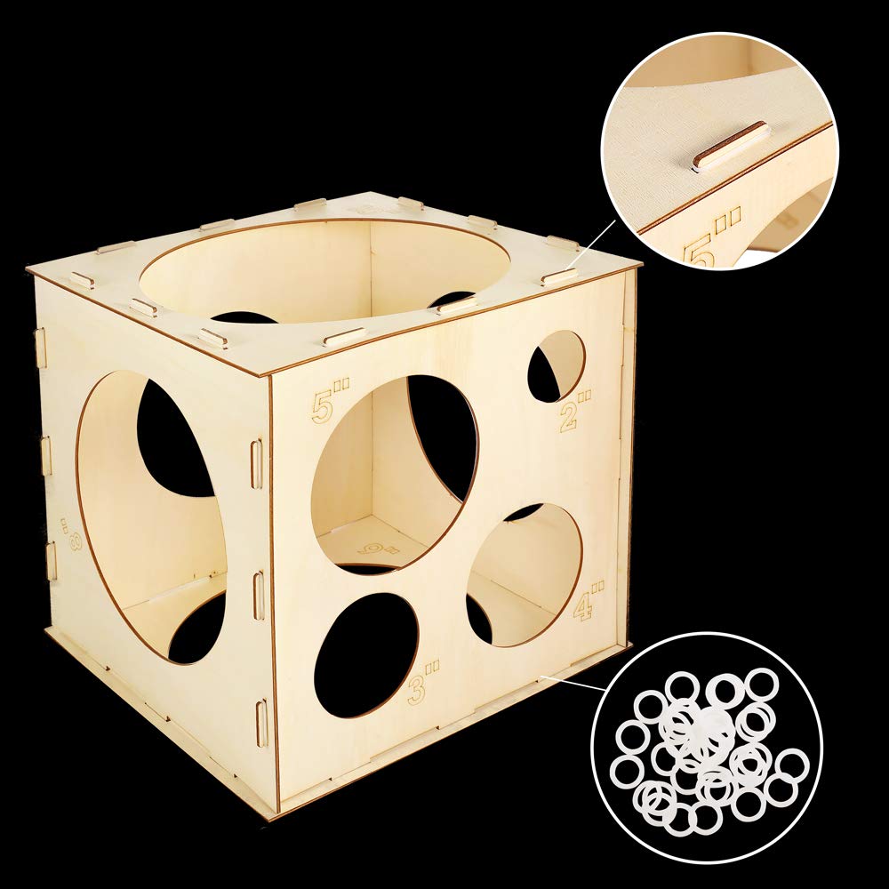 Auihiay 2-10 Inch Collapsible Wood Balloon Sizer Box Cube, Balloon Size Measurement Tool For Balloon Decorations, Balloon Arches, Balloon Columns (9 Holes)