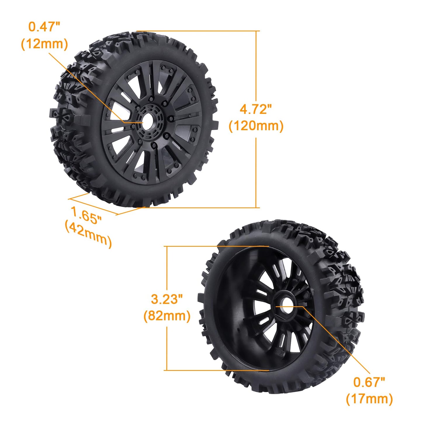 Hobbypark Pre-Glued 1/8 Scale 17mm RC Buggy Tires and Wheels Set with Foam Inserts Mounted for Arrma Typhon 6S 3S Talion 6S Sent