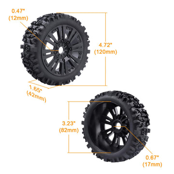 Hobbypark Pre-Glued 1/8 Scale 17mm RC Buggy Tires and Wheels Set with Foam Inserts Mounted for Arrma Typhon 6S 3S Talion 6S Sent