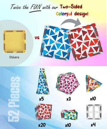 Multi-Colored Magnetic Tiles - Vibrant Colors For Endless Creativity, New 2024 Stem Building Blocks Set For Kids Ages 3-10+, Sen