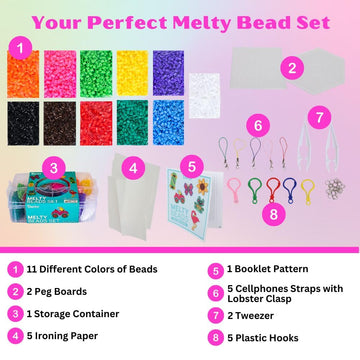 Darice Fuse Beads Kit- 7200 Piece Melty Beads, Arts & Crafts Iron Melting Bead Set for Kids, 11 Colors - Pegboards & Fun Accesso
