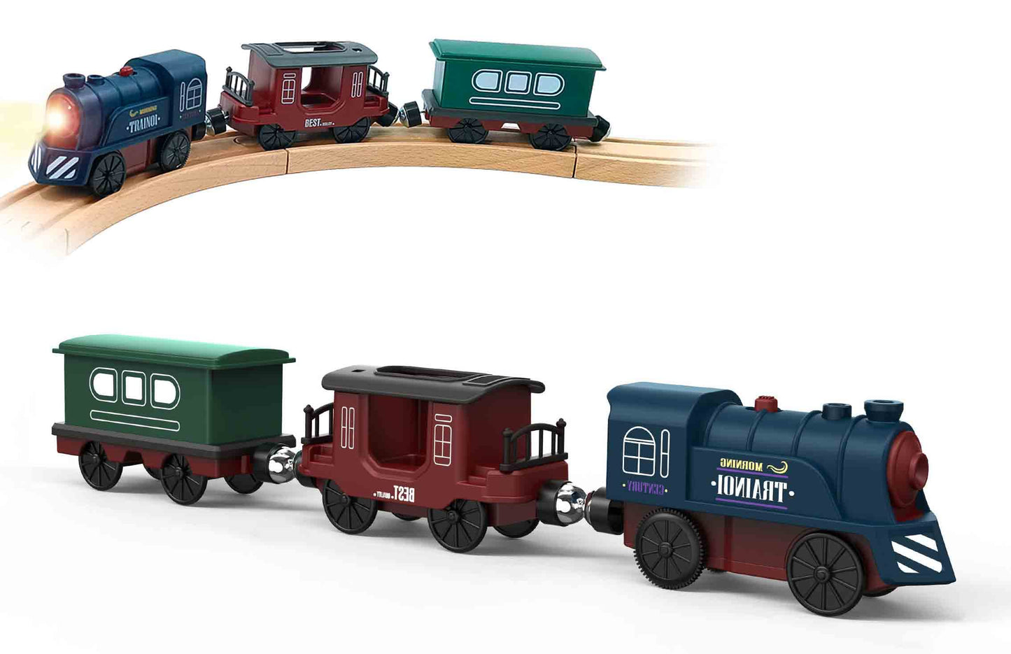Battery Operated Train For Wooden Track, 3Pcs Train Toy Set For 3 4 5+Years Old Boy Girl Toddlers, Motorized Train Accessories Electric Train Compatible With Thomas & Friends, Brio And Chuggington