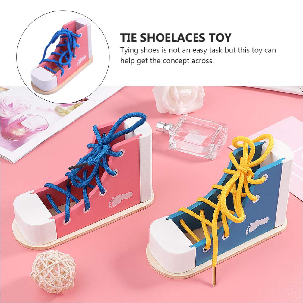 NUOBESTY Wooden Lacing Shoe Toy for Kids, Pink, 15X8.5CM, Teaching Kit, Model C0532QJ8209QJ
