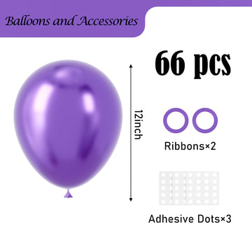 Voircoloria Metallic Purple Balloons, 66Pack 12Inch Chrome Purple Latex Party Balloons For Birthday Baby Shower Graduation Weddi