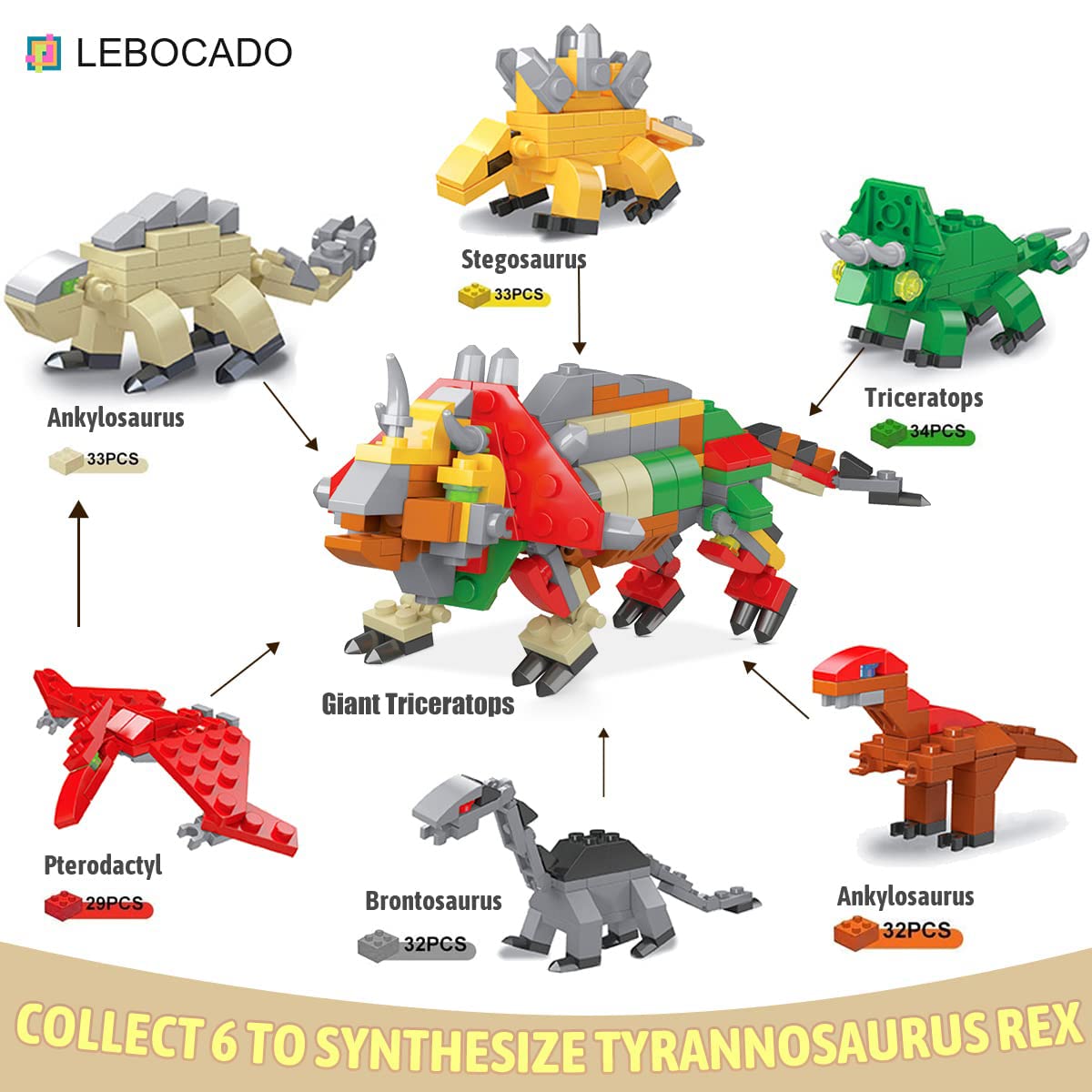 Lebocado Mini Building Block Sets, 12Pcs Dinosaur Toys Building Blocks, 6 In 1 Stem Toys Eggs Building Sets, Party Favors For Ki
