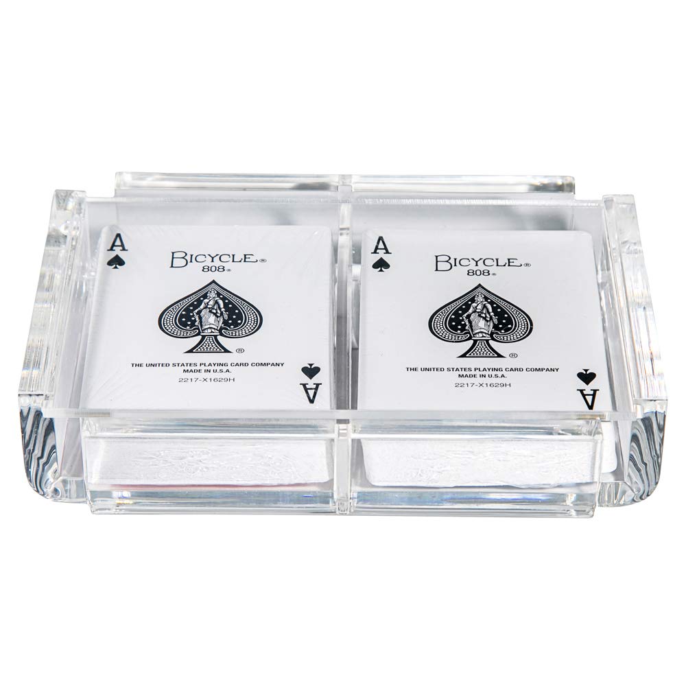 Luxe Dominoes Modern Elegant Playing Card Deck Holder Tray with 2 Decks of Playing Cards in Unique Stylish Deluxe Acrylic Box wi