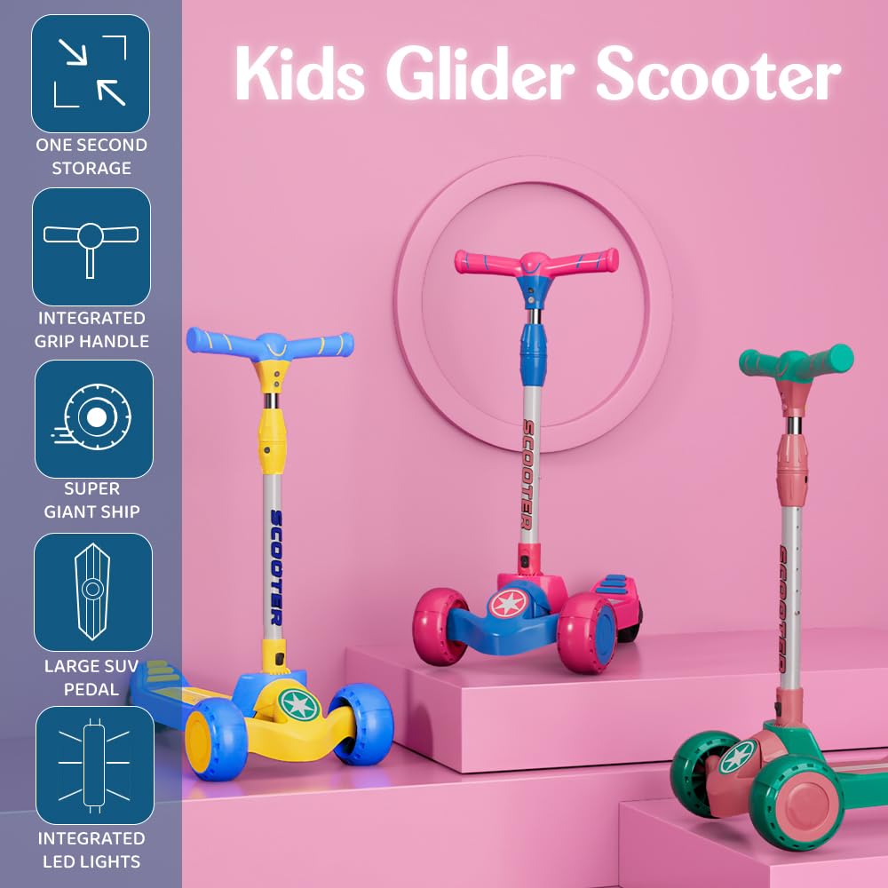 Staranddaisy Glider Scooter For Kids 6-12 Years / 3 Wheel Skating Scooter Boys & Girls With Pu Light Up Led Wheels, 5 Level Adju