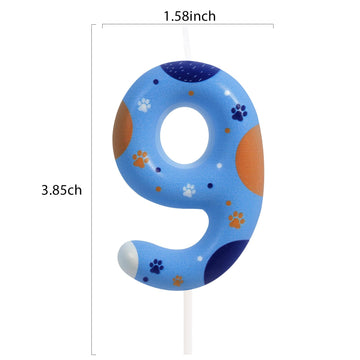 ElekFX Blue Dog Paw Birthday Candles, Number 9 Paw Print Birthday Party Supplies, 2.76 inch Paw Cake Topper Decorations, Birthda