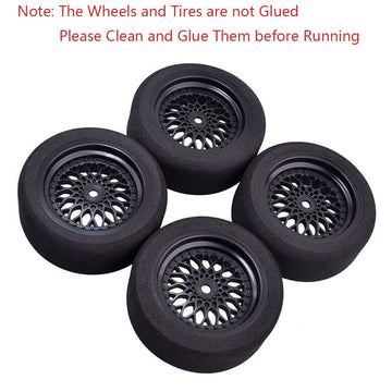 Shaluoman 4Pcs 1/10 On-Road Foam Tires& 2080-3mm Wheel Rims 12mm Hex for HSP HPI RC Racing Car Toy, Black