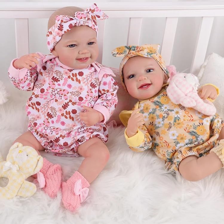Babeside 3Pcs Reborn Baby Doll Clothes For 17-22 Inch Dolls, Baby Doll Outfit Accessories With Floral Pattern Fit Newborn Baby Dolls Girl, Pink