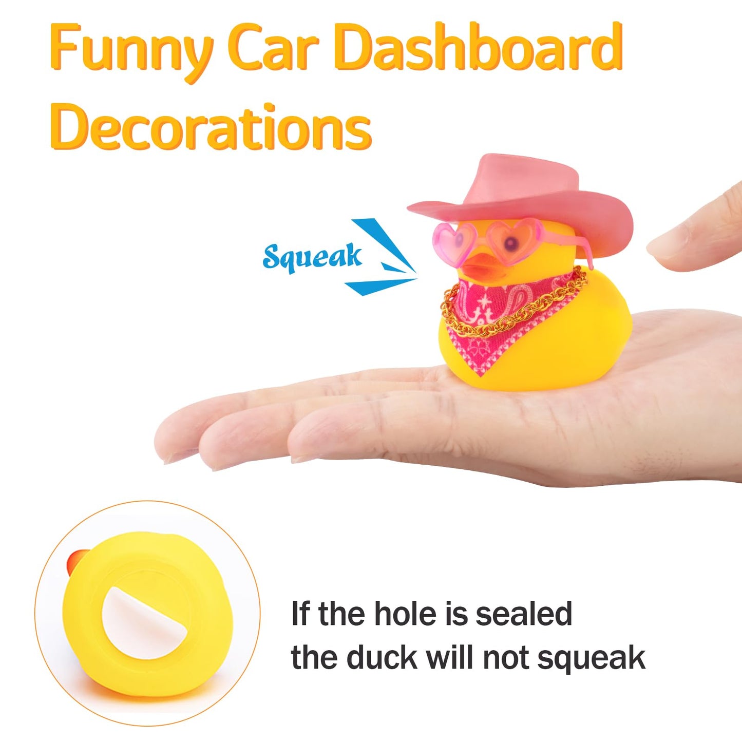 wonuu Car Dashboard Decorations Pink Cowboy Hat Rubber Ducks, Rubber Ducky for Car Ornament Cute Duck with Hat, Glasses, Necklac