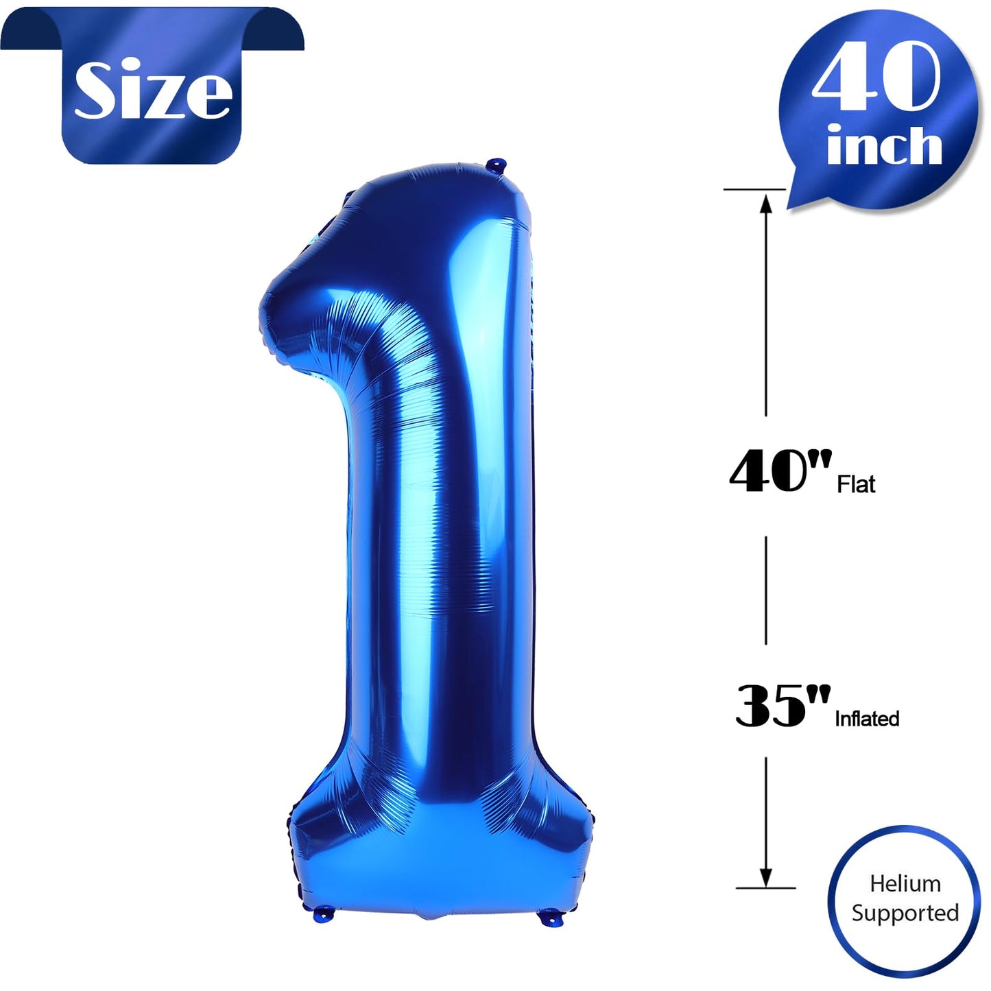 Metallic Blue Number 1 Balloon For First Birthday 40 Inch, 1St One Number Balloons Birthday Decorations For Girl Boy Toddler Bab