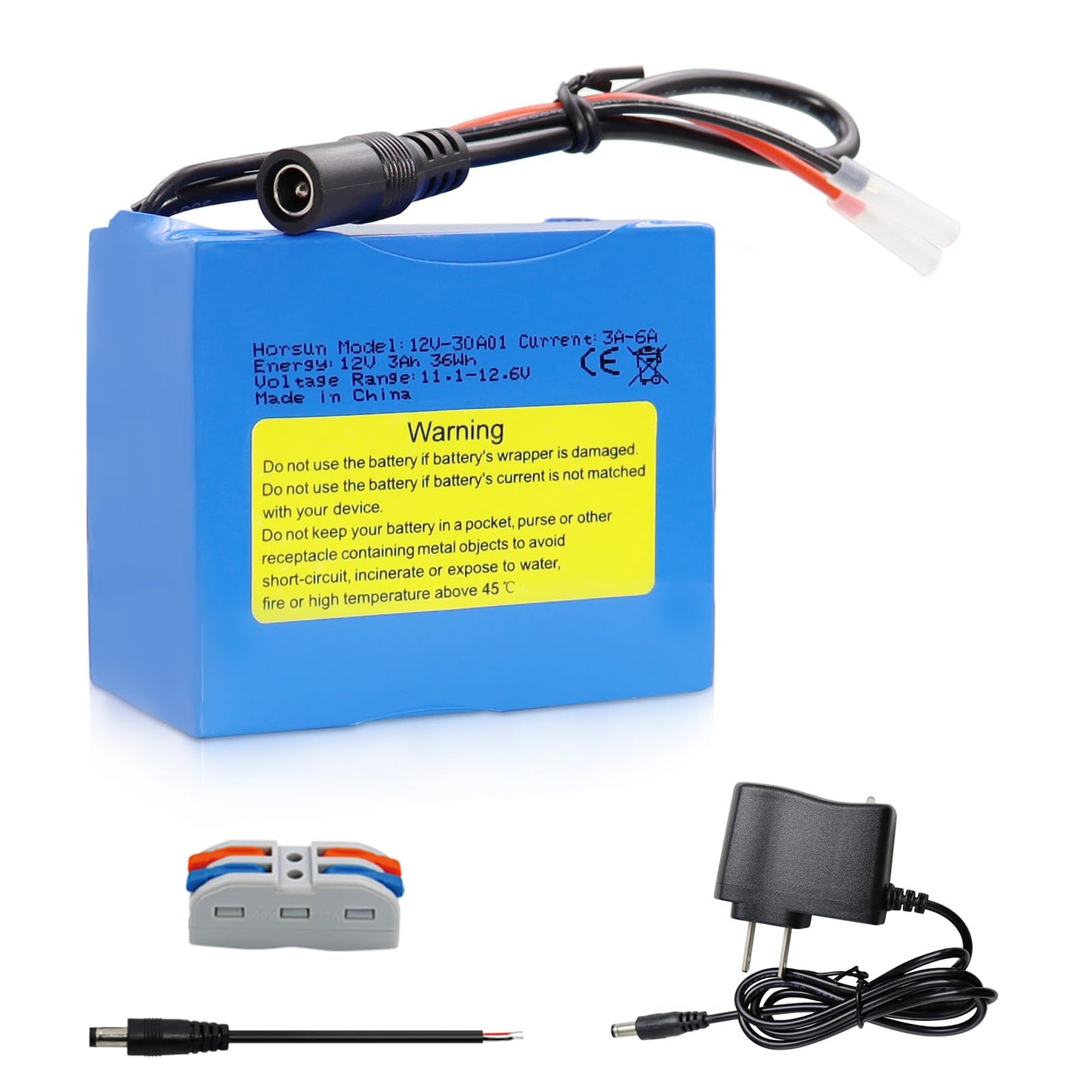 Horsun 12V 1500mAh Rechargeable Li-ion Battery, Bare Leads Wire Replacement Battery Pack with 12V Charger for 12V Devices RC Car