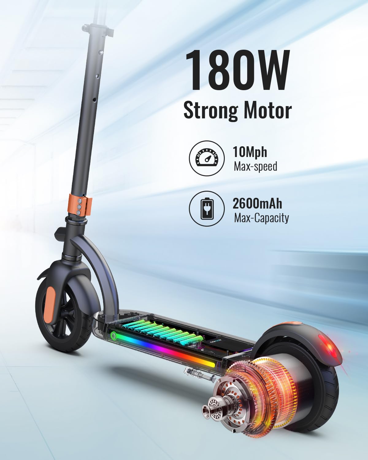 Gyroor H40 Kids Electric Scooter,E-Throttle Colorful Lights Dual Brake, Electric Scooter For Kids Ages 8-12 Ideal Gifts, H40-Ora