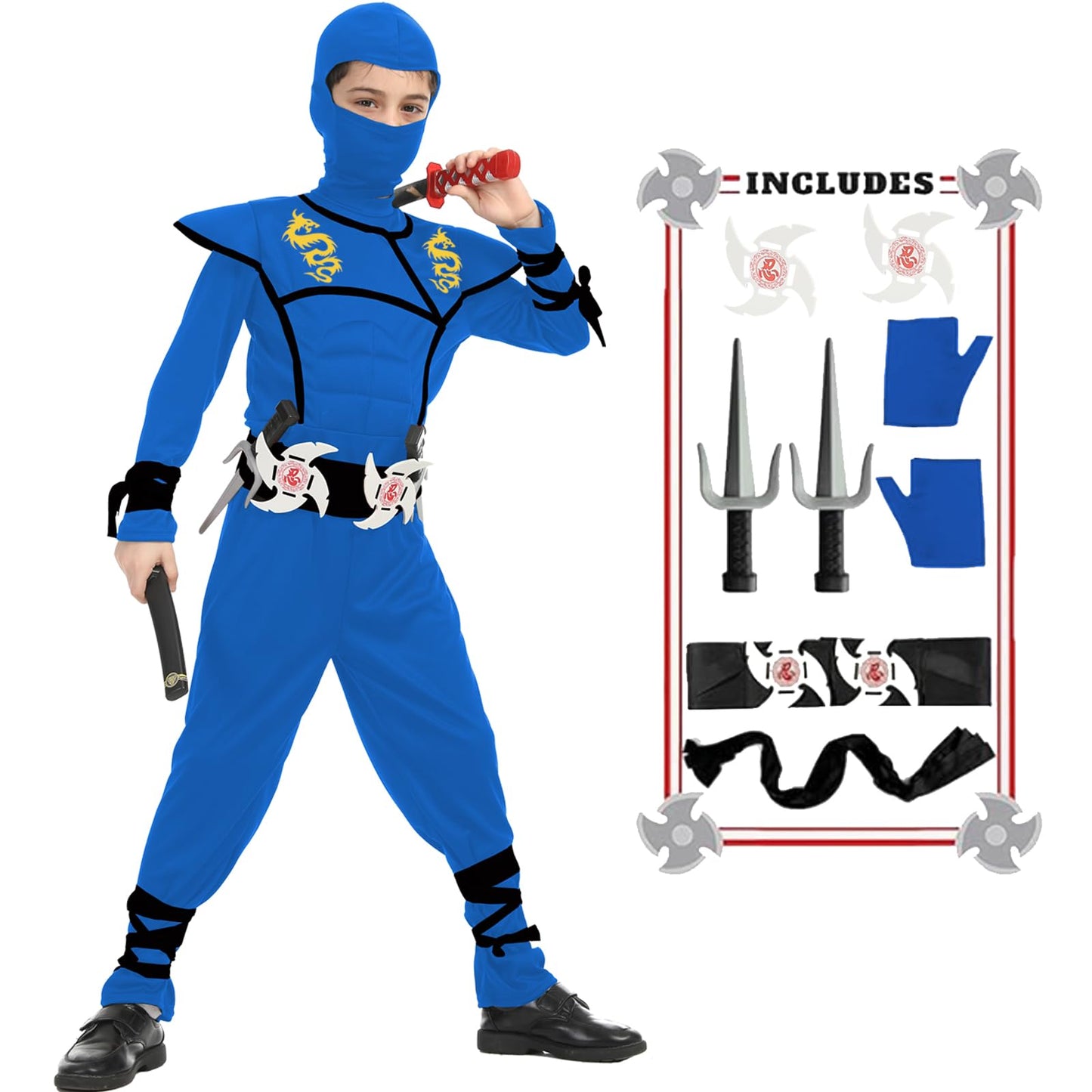 Satkull Ninja Costumes Halloween Ninja Costume For Kids Dragon Ninja Costumes Set Halloween Role Play Costume For Boys (Kids-S-4